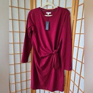 Tommy Hilfiger Burgundu Stretch Cotton Long Sleeve Sheath Dress Size Medium